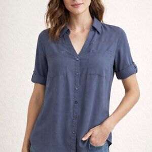 BCX V-Neck Button-Up Blouse | Size L